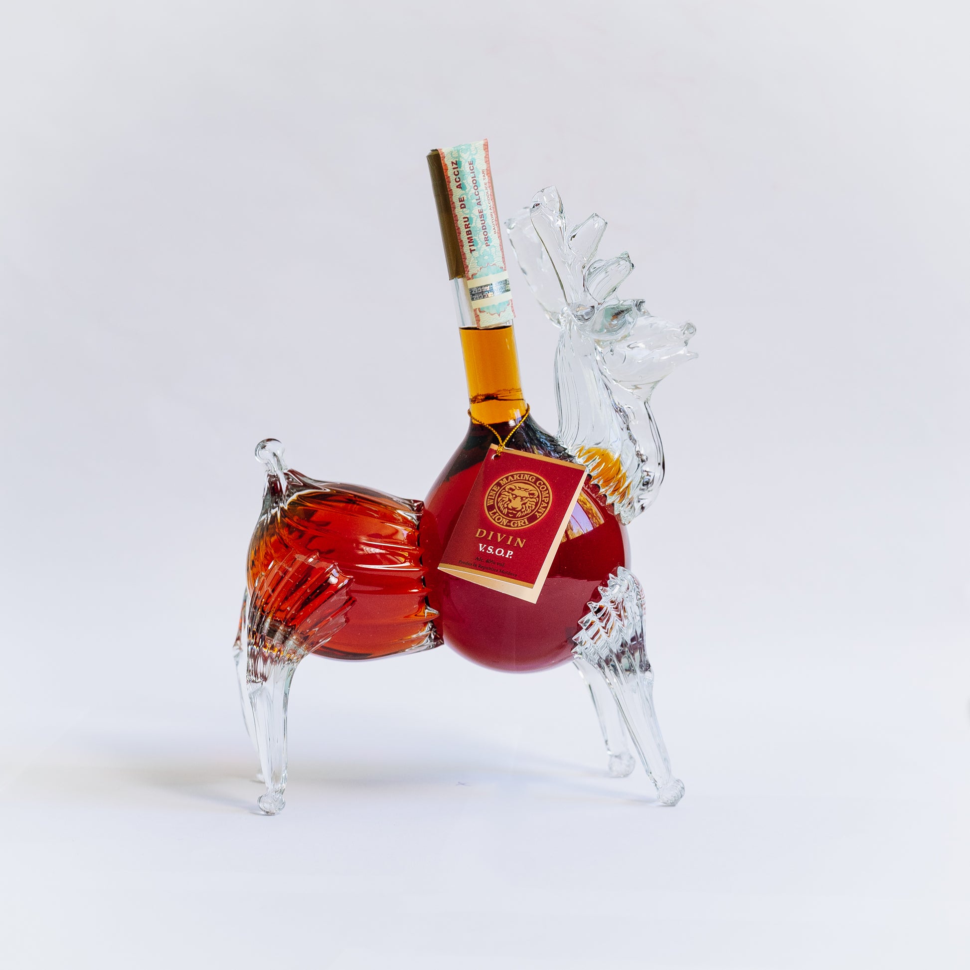 Divin VSOP Decorativ Cerb Lion-gri, sticlă transparentă, capacitate 500ml