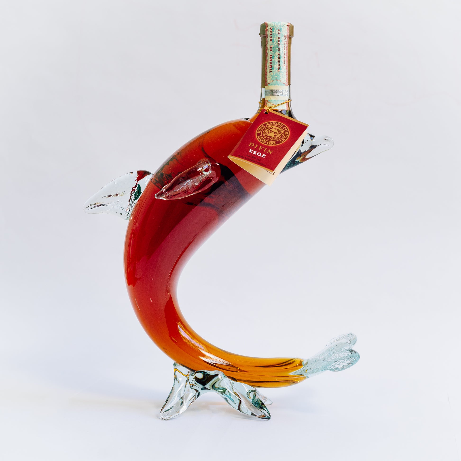Divin VSOP Decorativ Delfin Lion-gri, sticlă sculptată, auriu și transparent